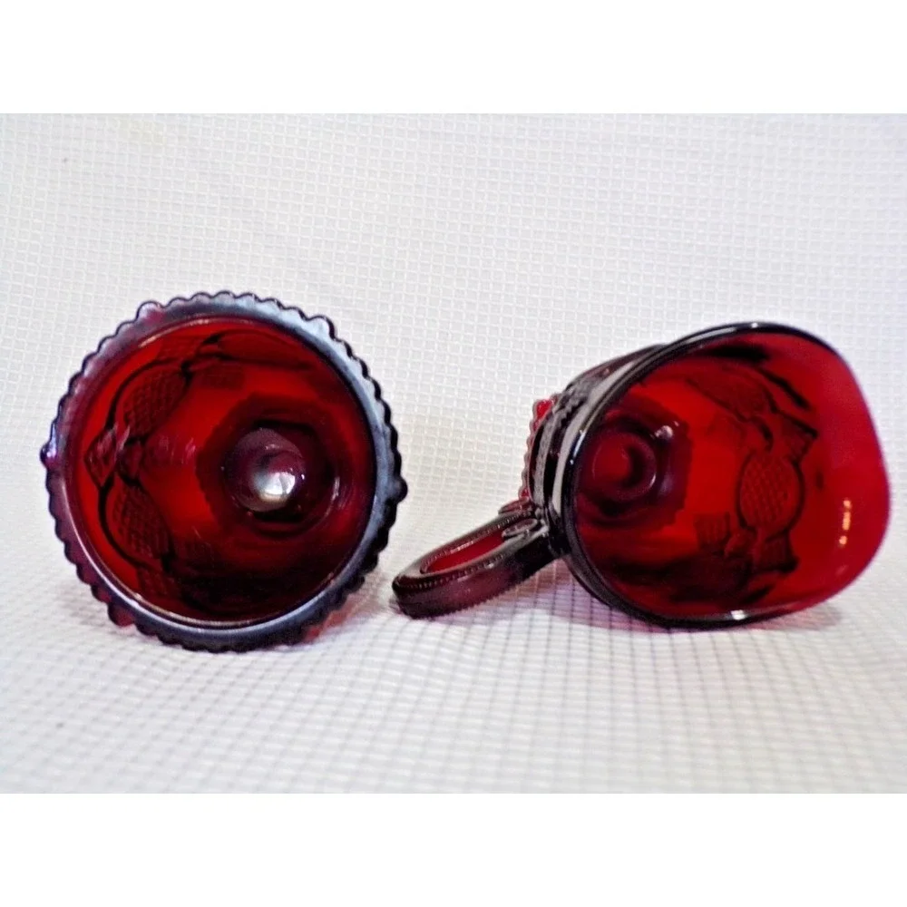 Vintsge Ruby Red Avon Cape Cod Collection 1876 Creamer, Sugar, Salt & Pepper Set